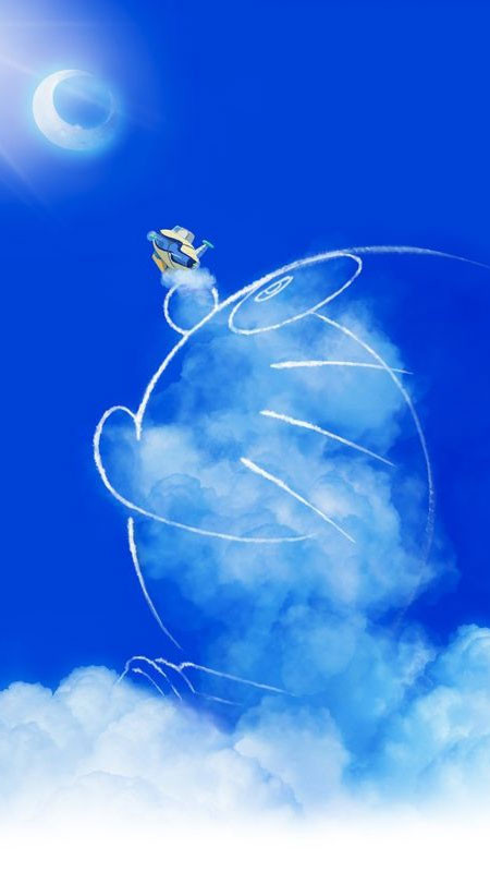 Doraemon với nét vẽ dễ thương đang suy nghĩ hoặc mơ mộng