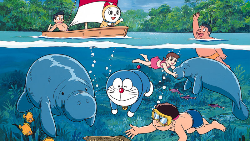 Cả nhóm Doraemon và Nobita cùng bạn bè đang khám phá thế giới biển