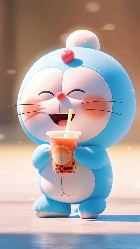 Doraemon chibi đang ngồi trong tư thế thư giãn