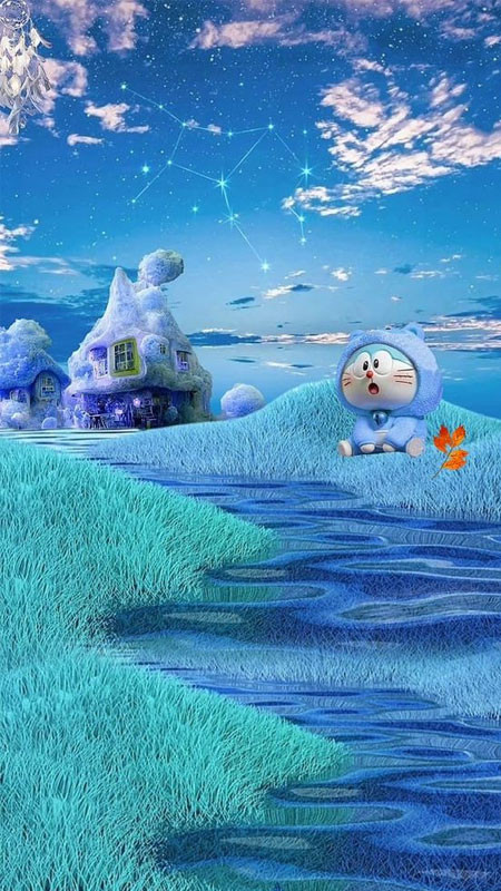 Doraemon đáng yêu trên nền xanh mát, mang lại cảm giác dễ chịu