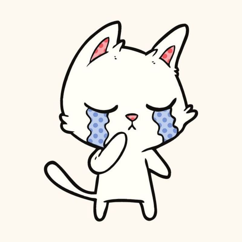 Avatar mèo khóc cute với giọt nước mắt lăn dài trên má