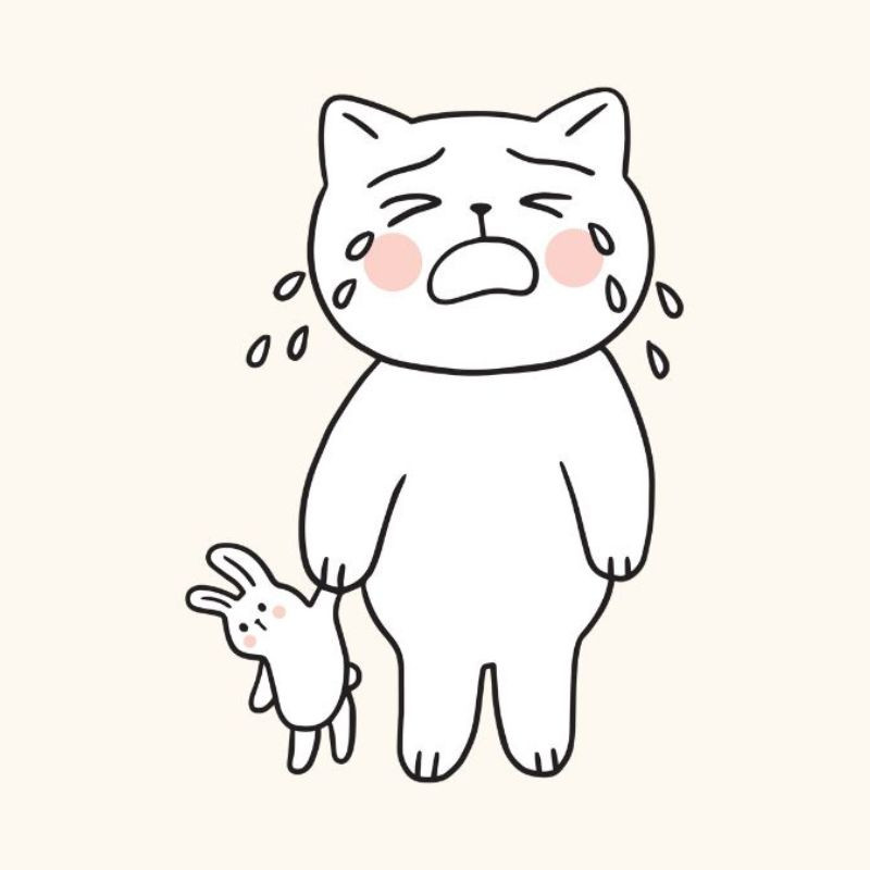 Meme mèo khóc cute với vẻ mặt buồn bã nhưng vẫn ngây thơ