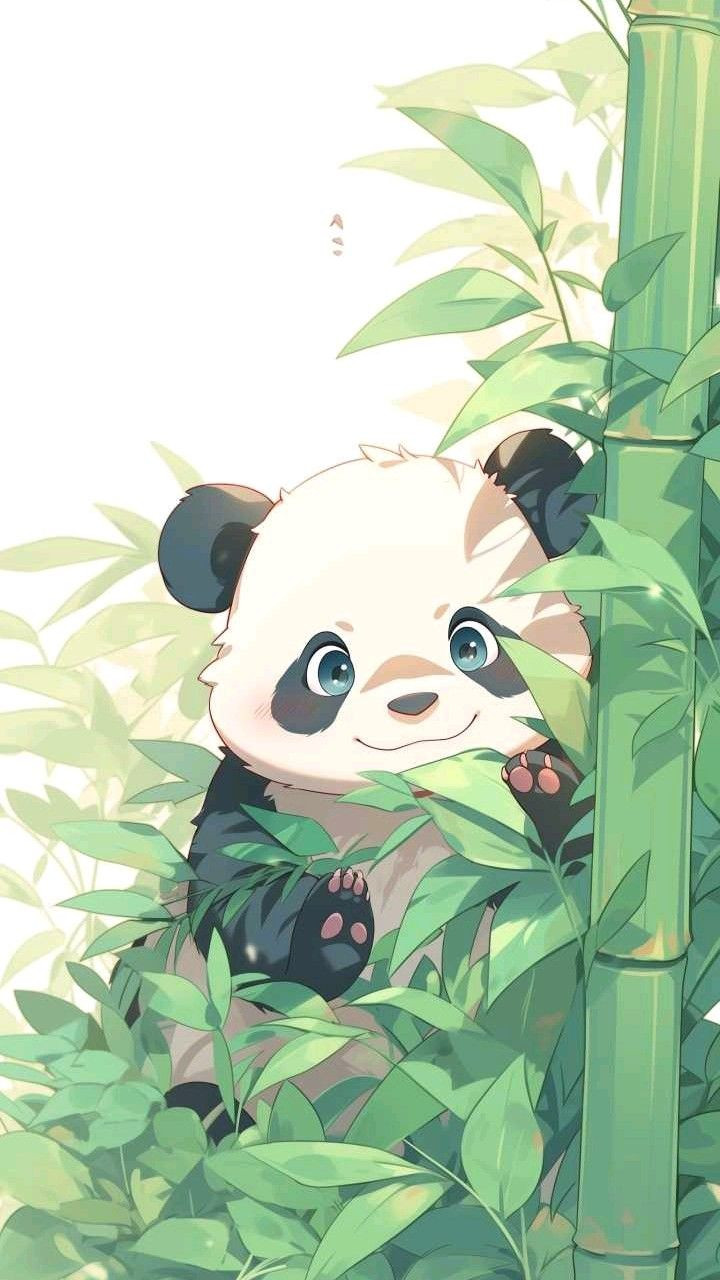 Hình nền gấu trúc anime với đôi mắt to tròn, biểu cảm dễ thương