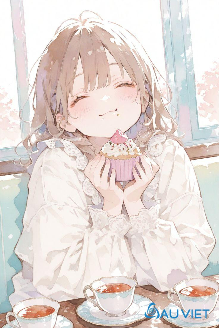 Hình ảnh anime nữ với phong cách vẽ mềm mại, tập trung vào chi tiết và tạo hình dễ thương