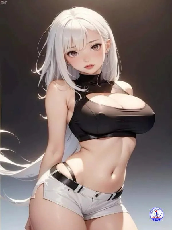 Nhân vật anime ngực to tóc dài, trang phục nổi bật, thể hiện vẻ đẹp quyến rũ và phong thái tự tin đầy cá tính.