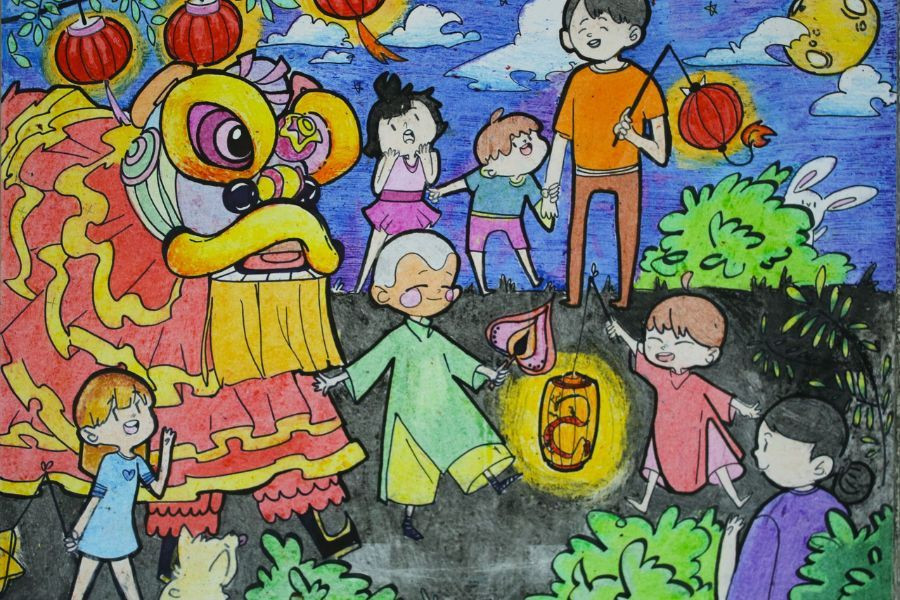 Cả nhà vui cười, rước đèn cùng chú Lân trong ngày Trung thu