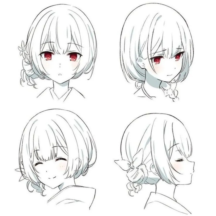 Minh họa tóc anime nữ siêu dài thẳng mượt, kết hợp mái lệch tinh tế