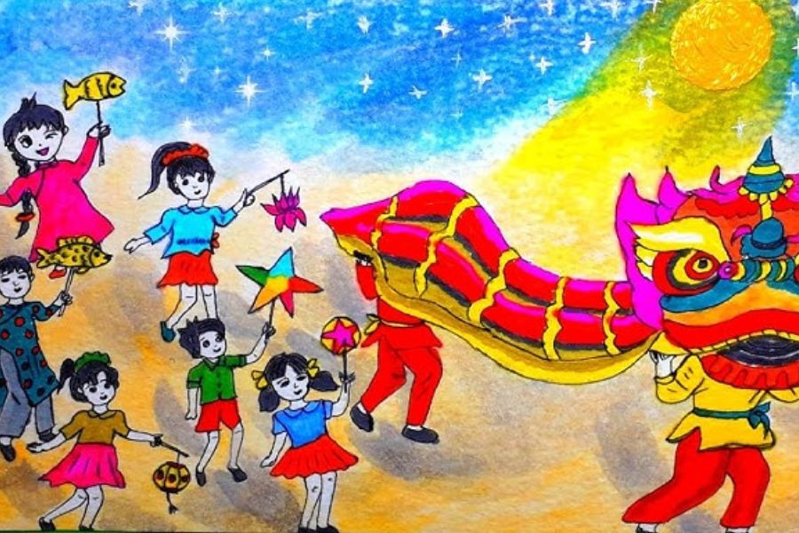 Đôi mắt sáng ngời cùng bộ lông óng mượt của chú lân như đang nhảy múa giữa đêm trăng rằm