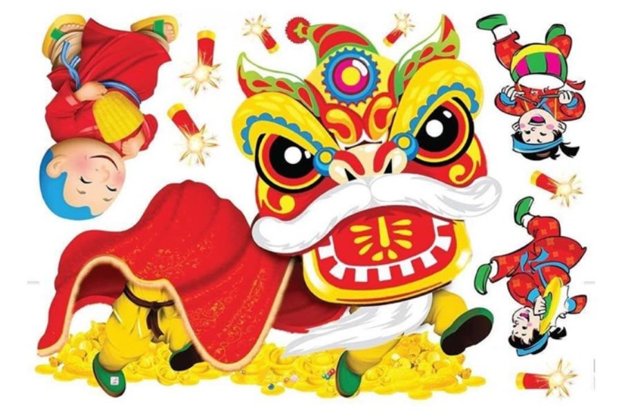 Thỏa sức sáng tạo với bức tranh múa lân rực rỡ sắc màu