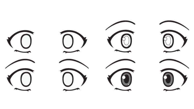 Vẽ mắt anime trạng thái sợ hãi, lo lắng với con ngươi nhỏ